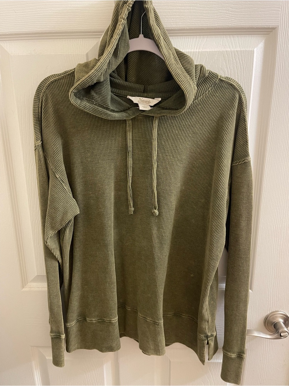 Olive Green Waffle-Knit Hooded Sweater